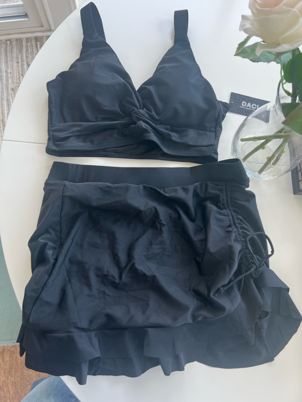 NWT Black Two-Piece Swim Set Tankini Bra Top with Skirt
